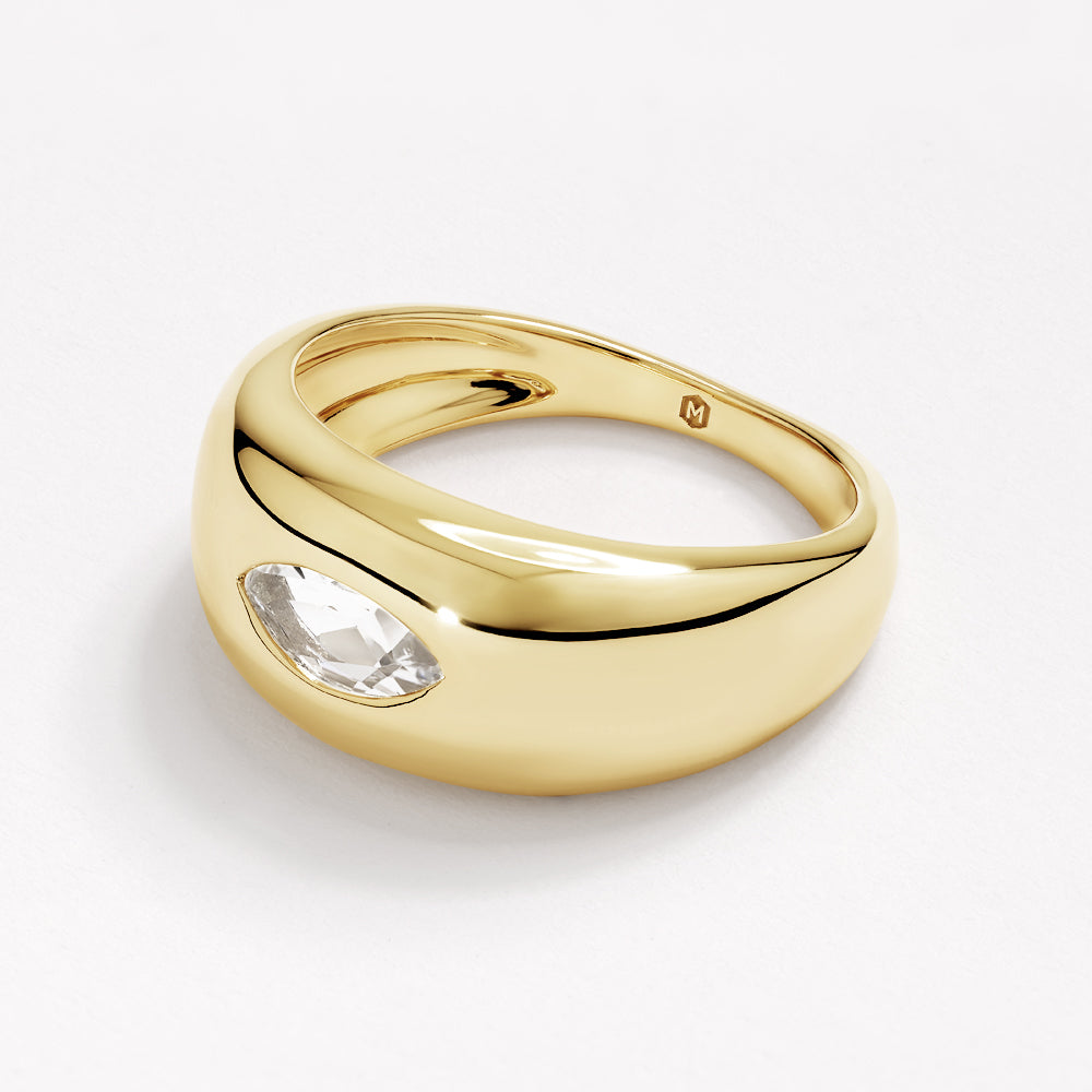 White Topaz Marquise Curve Pinky Ring in Gold