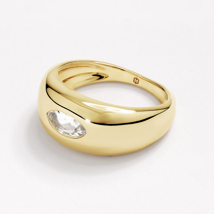 White Topaz Marquise Curve Pinky Ring in Gold