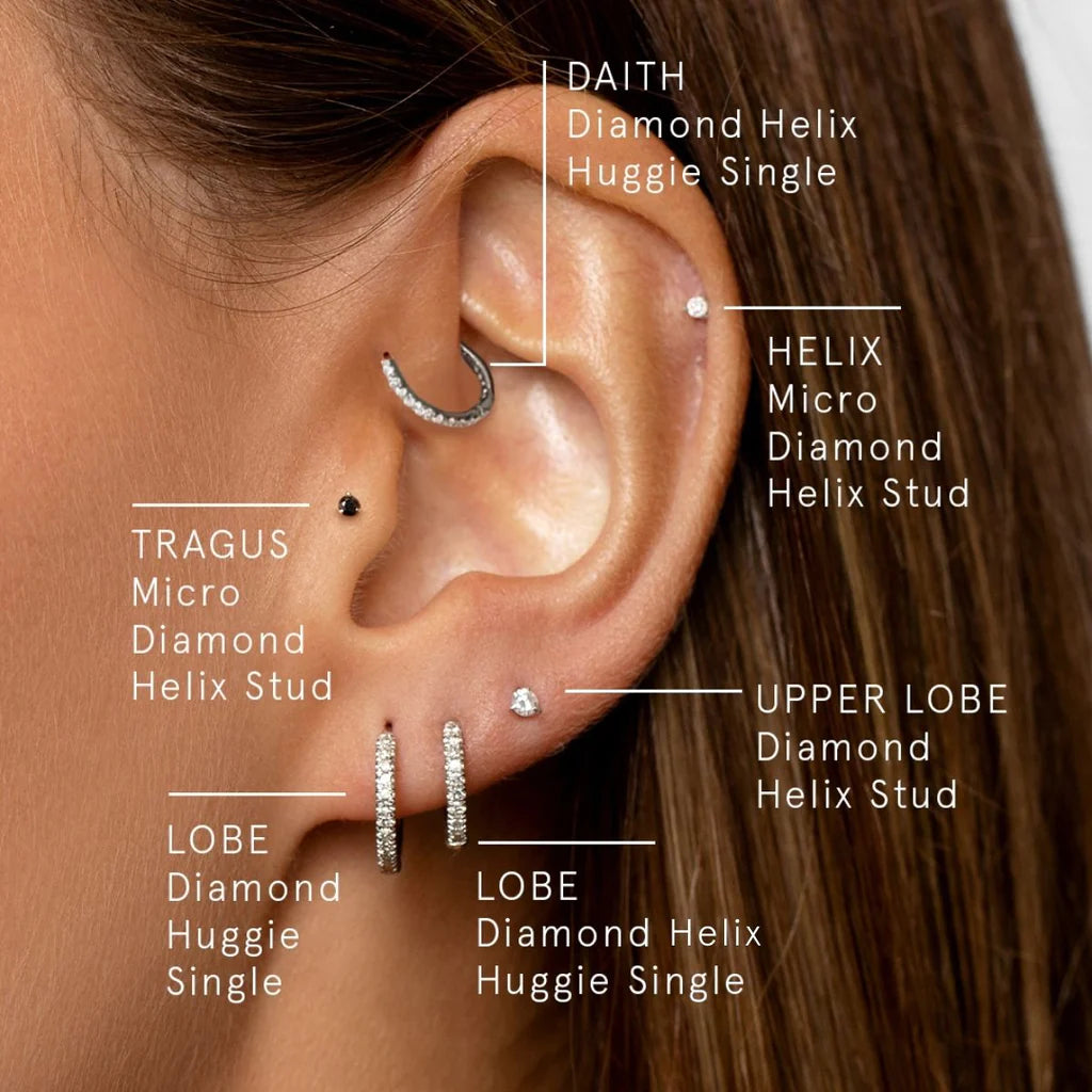 diagram of different ear piercings in the ear 