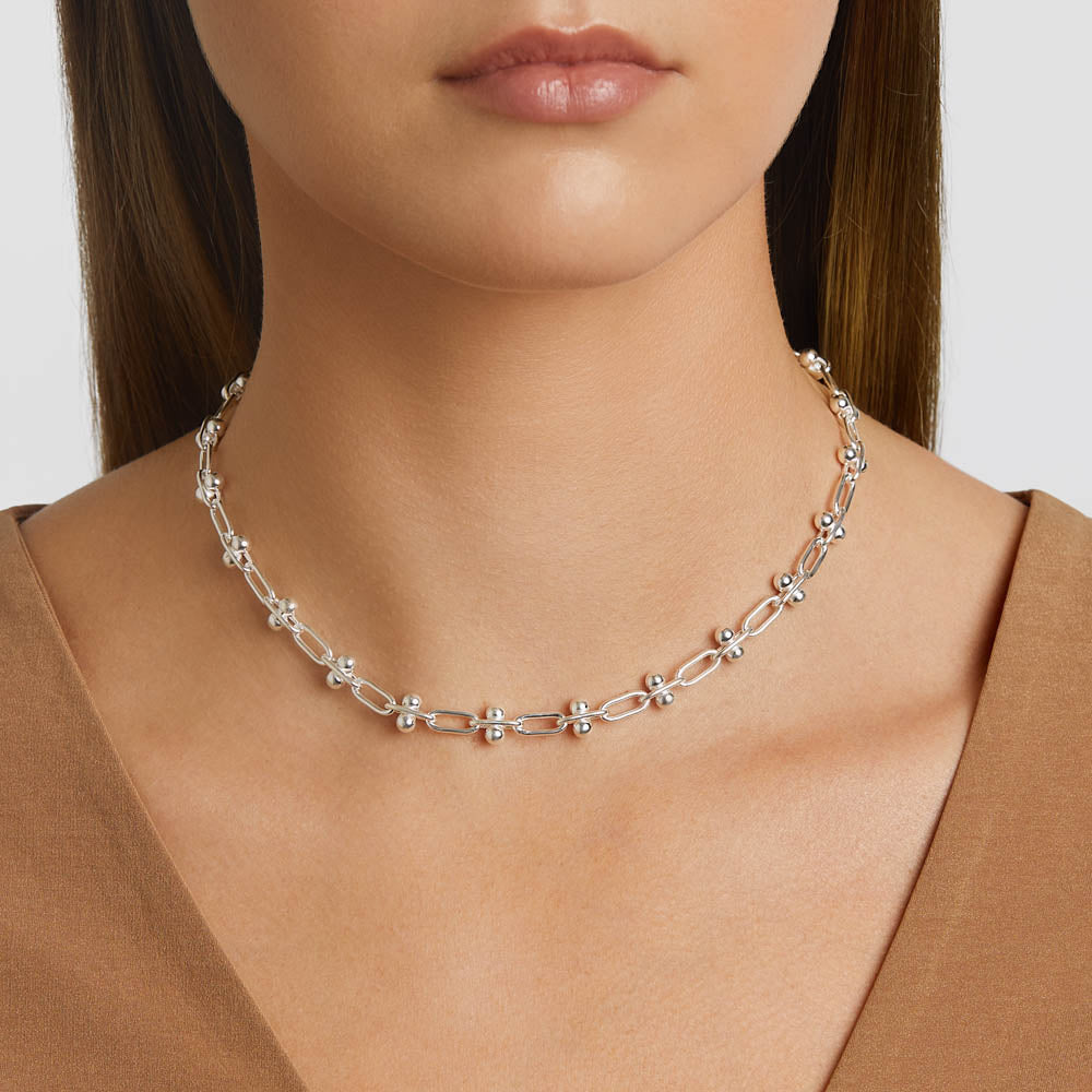 Medley Necklace Bauble Paperclip Chain Necklace in Silver