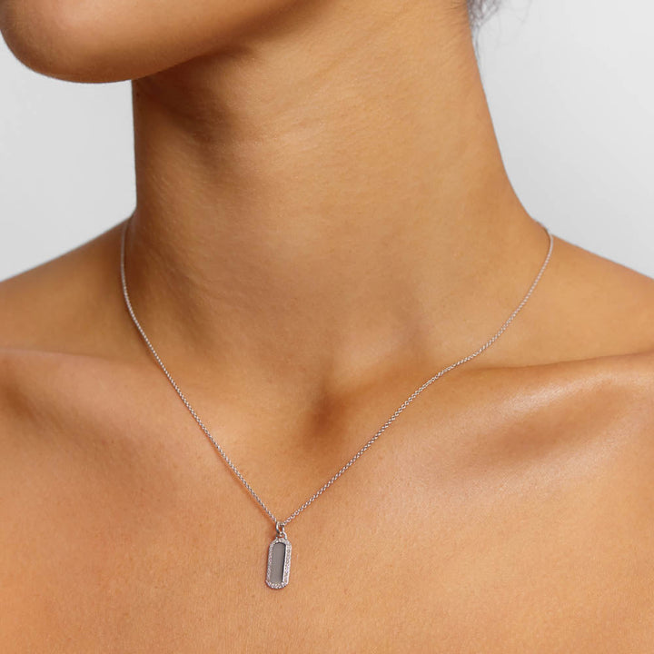 Medley Pendant Diamond Engravable Bar Necklace in Silver