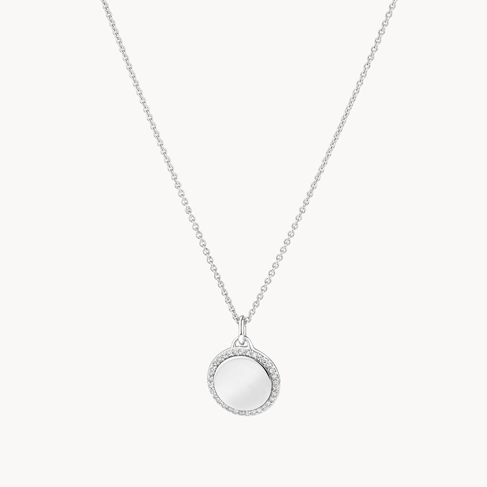 Medley Pendant Diamond Engravable Disc Necklace in Silver