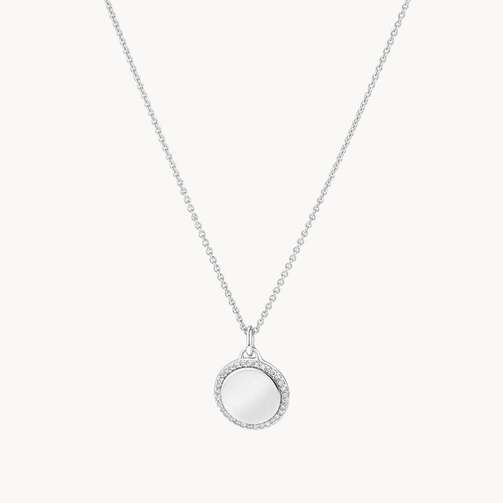 Medley Pendant Diamond Engravable Disc Necklace in Silver