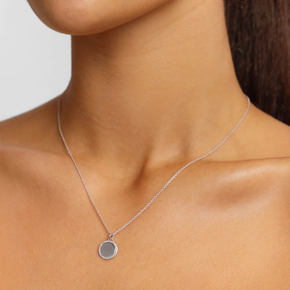 Medley Pendant Diamond Engravable Disc Necklace in Silver