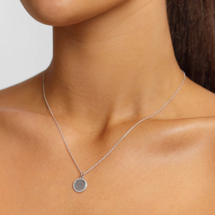 Medley Pendant Diamond Engravable Disc Necklace in Silver