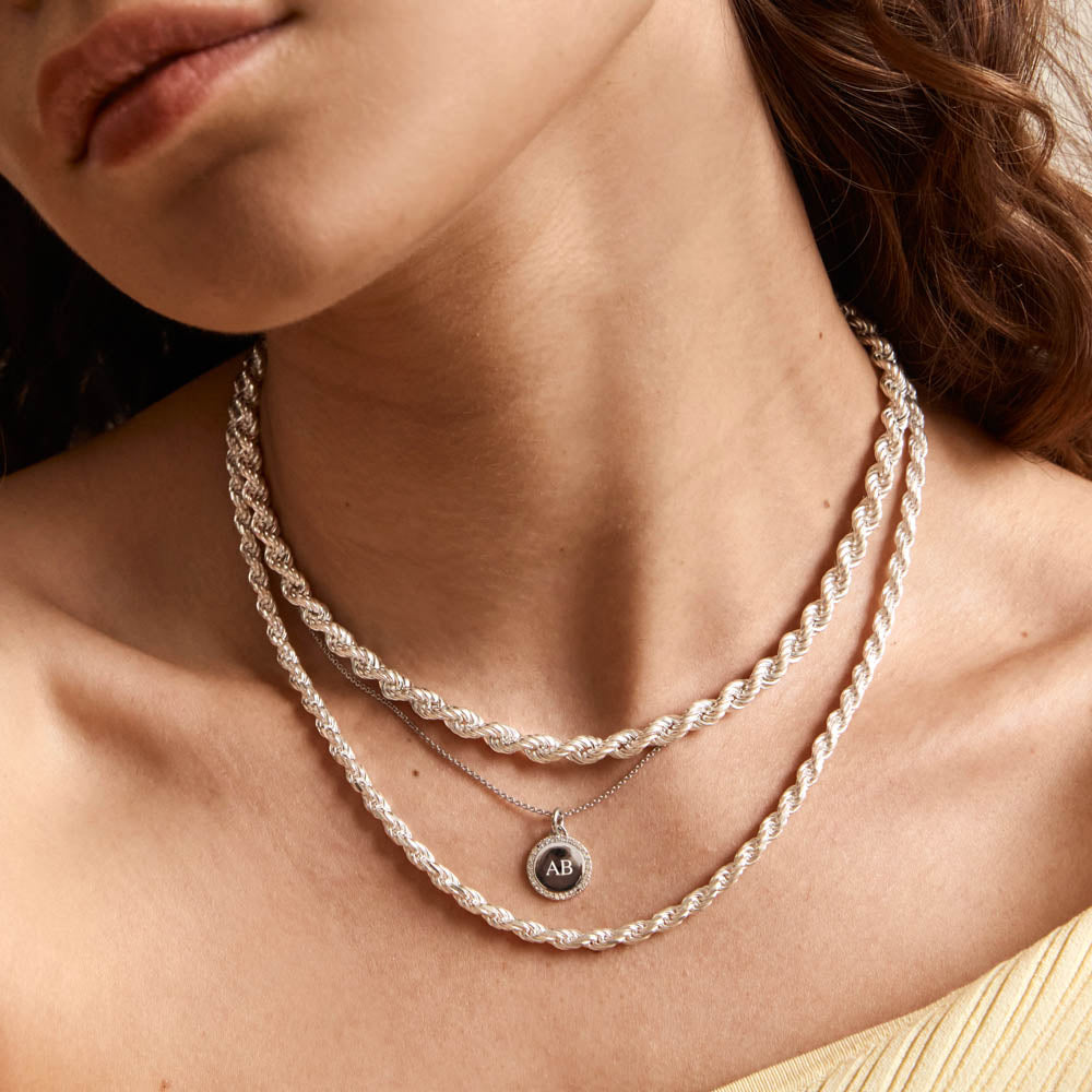 Medley Pendant Diamond Engravable Disc Necklace in Silver
