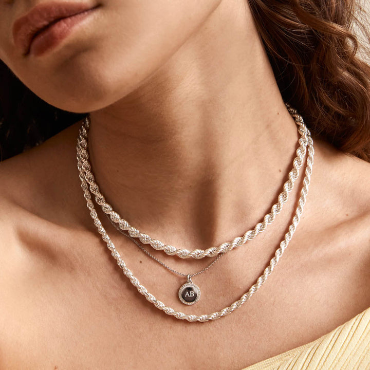 Medley Pendant Diamond Engravable Disc Necklace in Silver