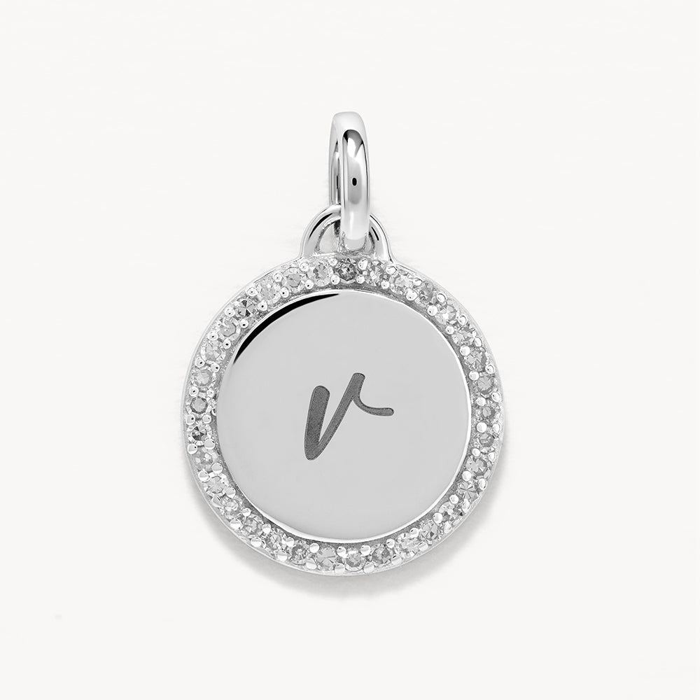 Medley Pendant Diamond Engravable Disc Necklace in Silver