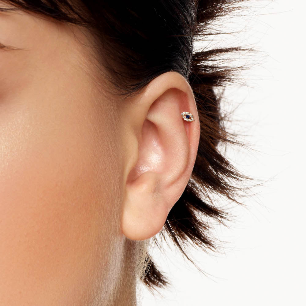 Medley Earrings Diamond Evil Eye Helix Single Stud Earring in 10k Gold