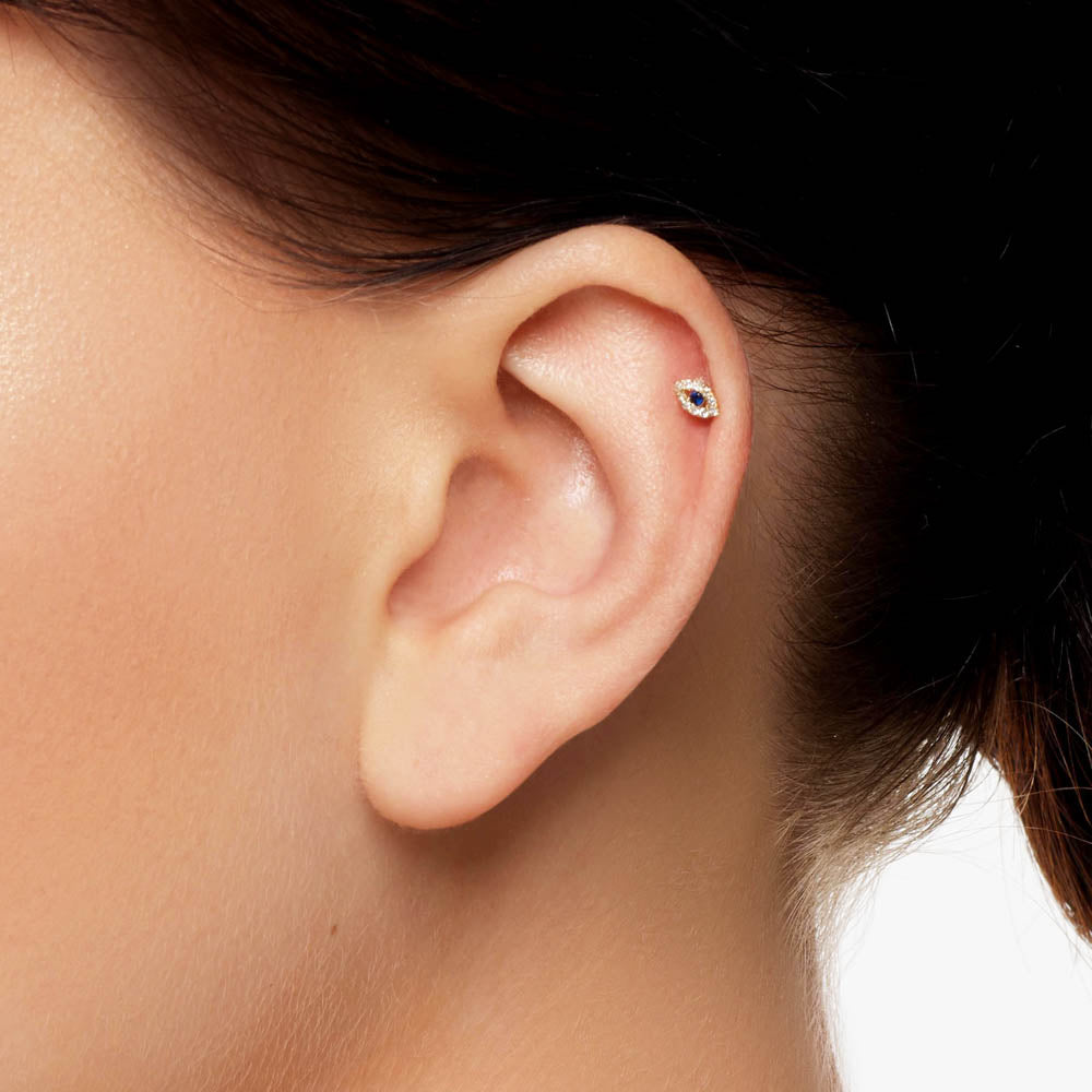 Medley Earrings Diamond Evil Eye Helix Single Stud Earring in 10k Gold
