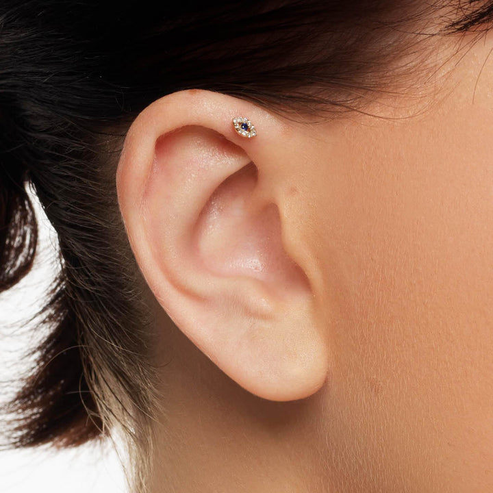 Medley Earrings Diamond Evil Eye Helix Single Stud Earring in 10k Gold