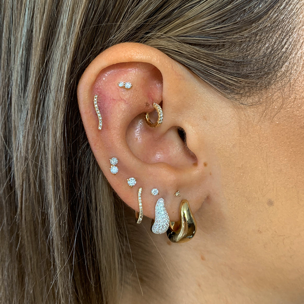 Medley Earrings Diamond Fine Wave Huggie Earrings in 10k Gold