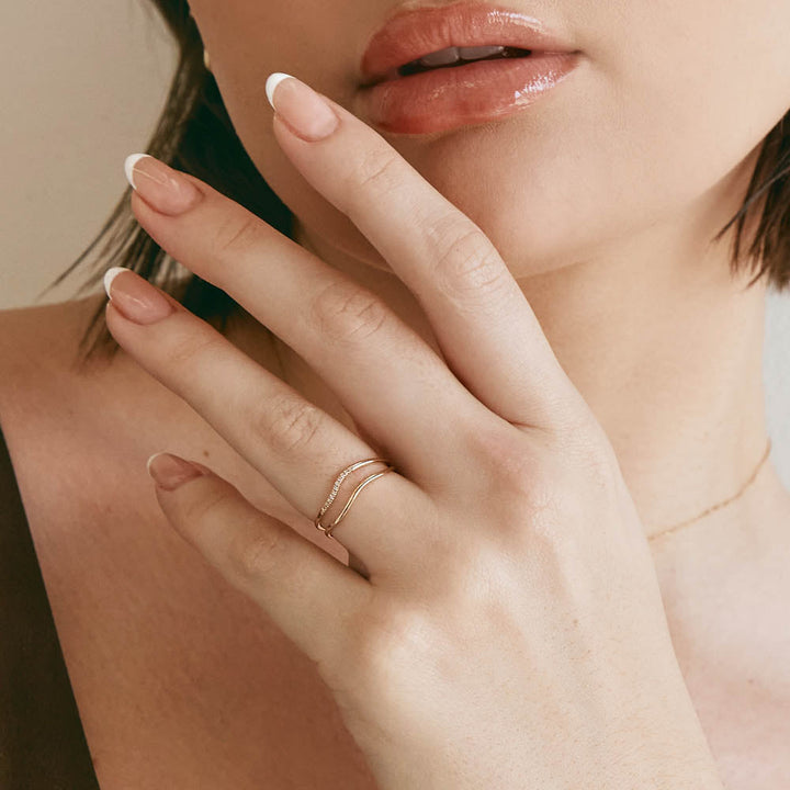 Medley Ring Diamond Fine Wave Stacker Ring in 10k Gold