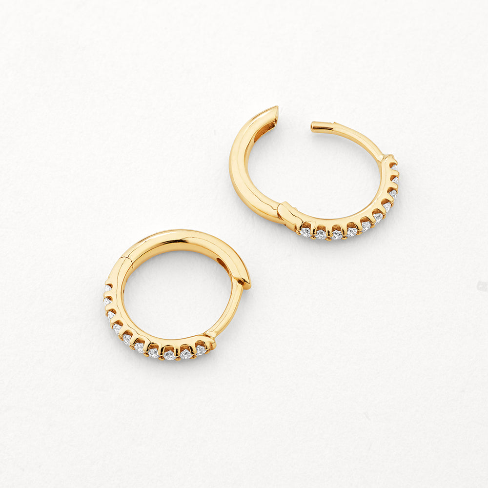 Medley Earrings Diamond Huggie Earrings in 10k Gold