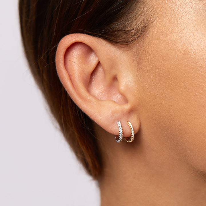 Medley Earrings Diamond Huggie Earrings in Silver