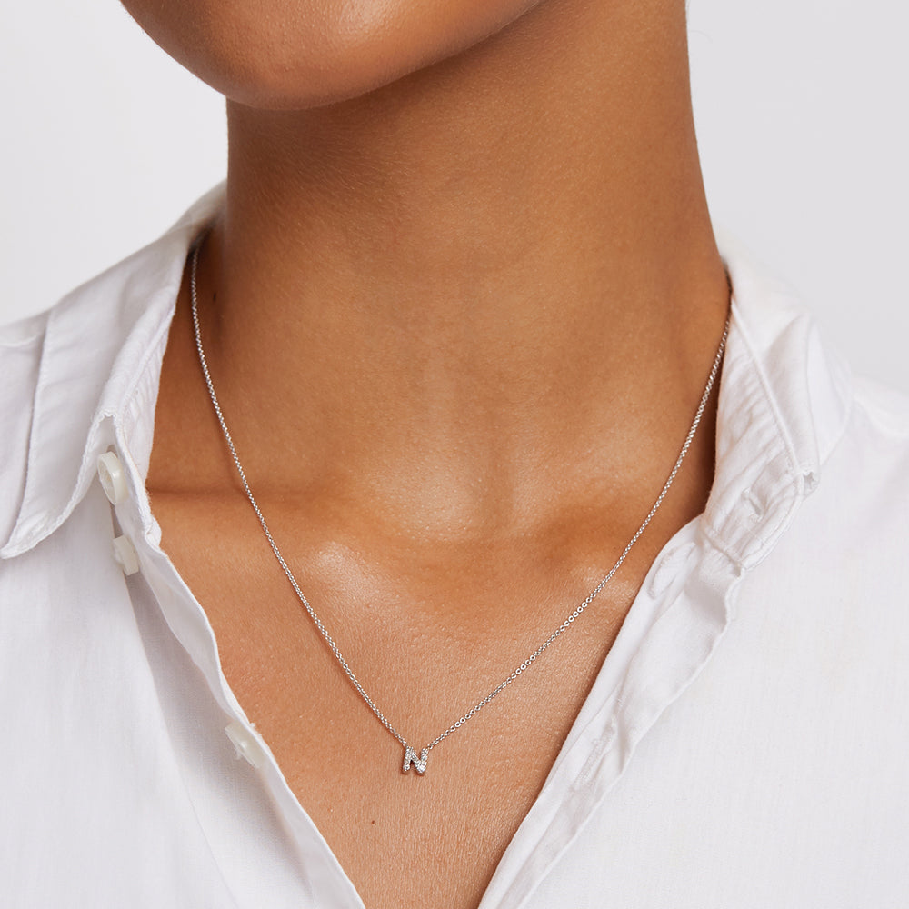 Medley Necklace Diamond Letter N Necklace in Silver