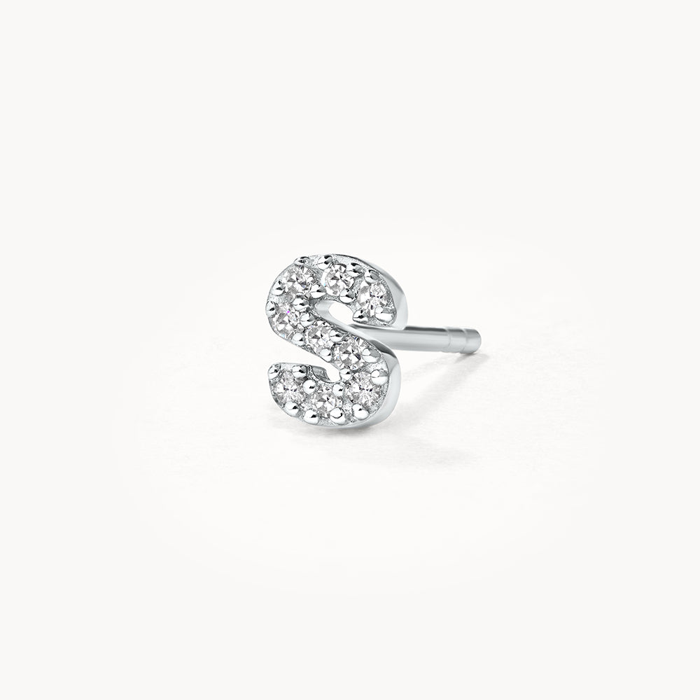 Medley Earrings Diamond Letter S Single Stud Earring in Silver