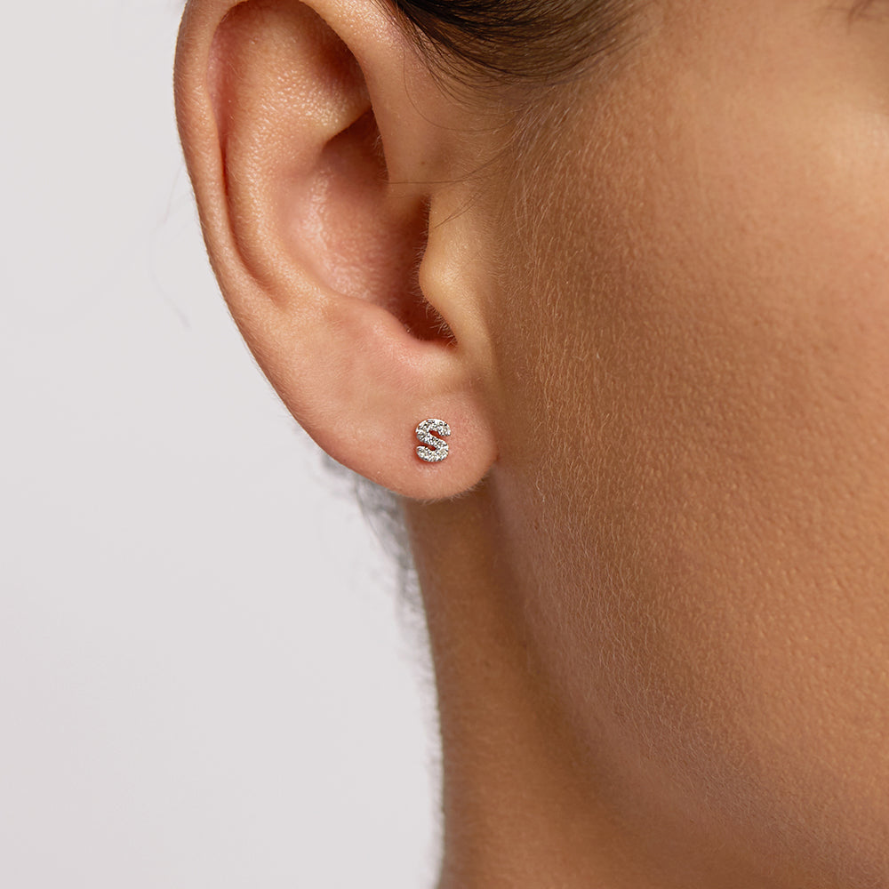 Medley Earrings Diamond Letter S Single Stud Earring in Silver
