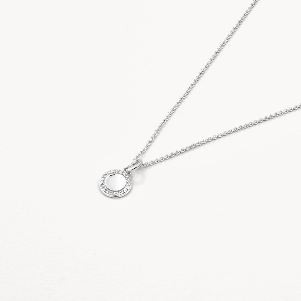 Medley Pendant Diamond Mini Engravable Disc Necklace in Silver