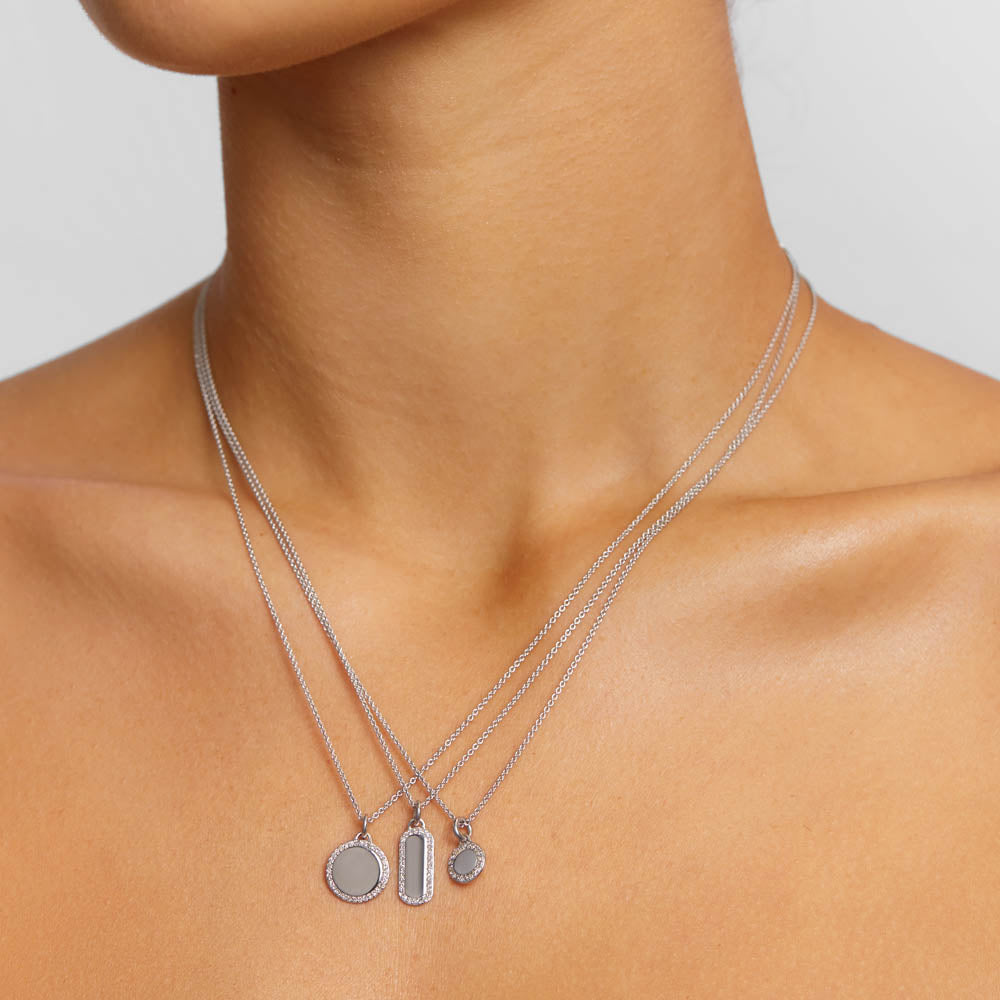 Medley Pendant Diamond Mini Engravable Disc Necklace in Silver