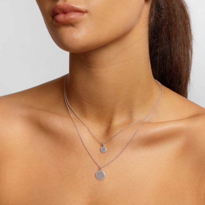 Medley Pendant Diamond Mini Engravable Disc Necklace in Silver