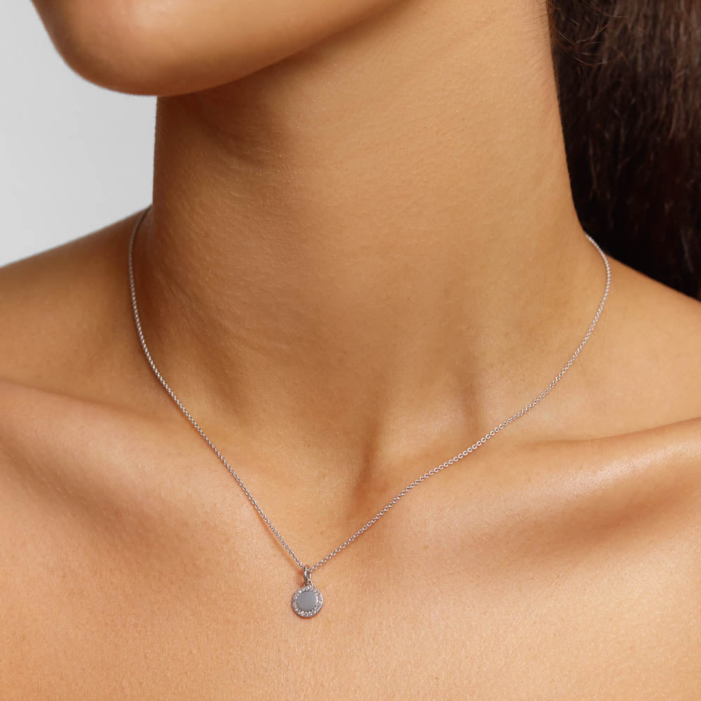 Medley Pendant Diamond Mini Engravable Disc Necklace in Silver