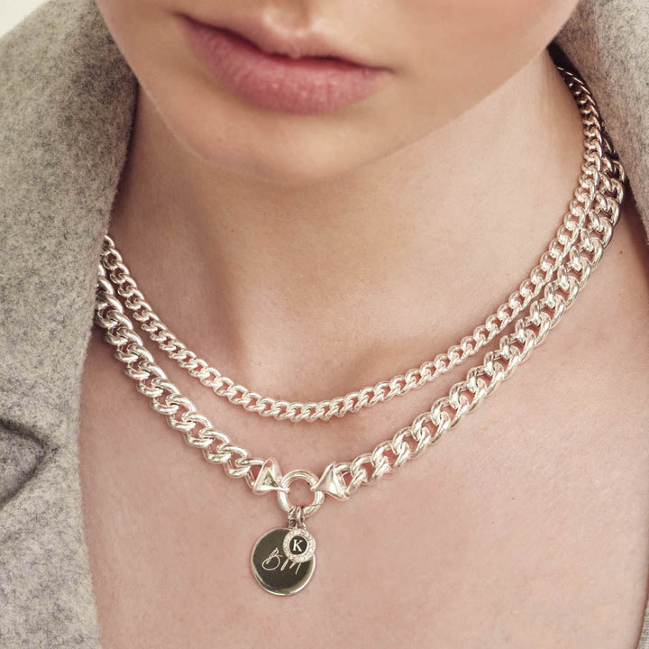 Medley Pendant Diamond Mini Engravable Disc Necklace in Silver