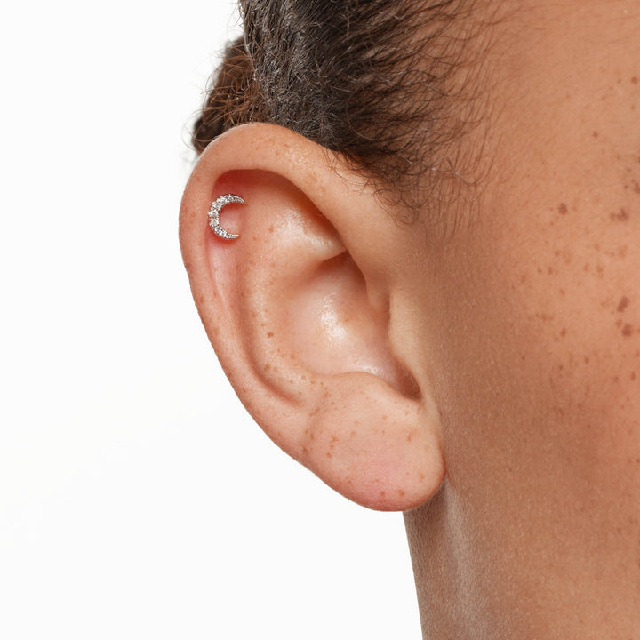 Medley Earrings Diamond Moon Helix Single Stud Earring in 10k Gold