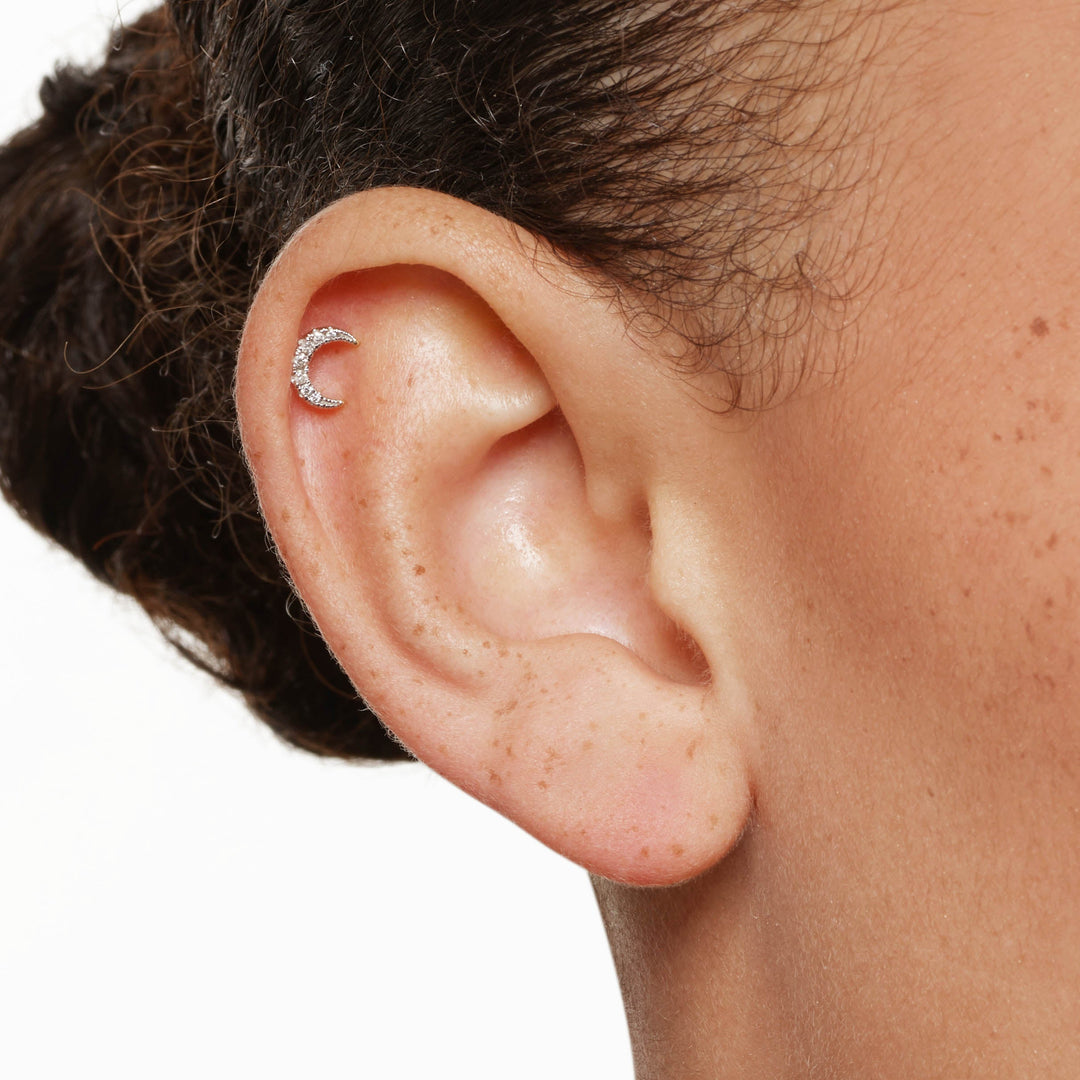 Medley Earrings Diamond Moon Helix Single Stud Earring in 10k Gold