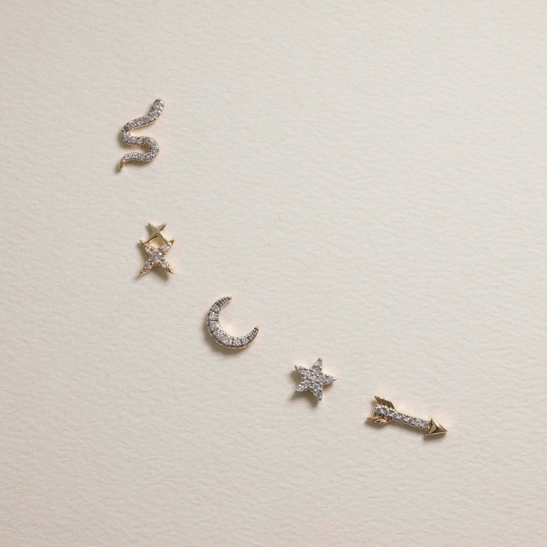 Medley Earrings Diamond Moon Helix Single Stud Earring in 10k Gold