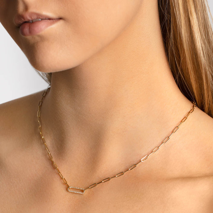 Medley Necklace Diamond Paperclip Chain Necklace in 10k Gold
