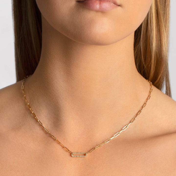 Medley Necklace Diamond Paperclip Chain Necklace in 10k Gold