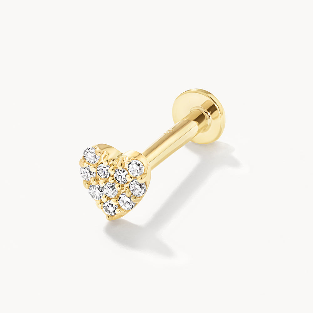 Medley Earrings Diamond Pave Heart Helix Single Stud Earring in 10k Gold