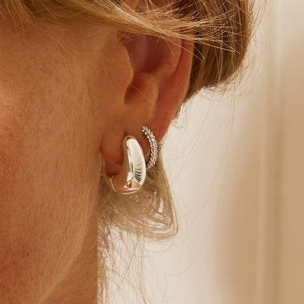 Medley Earrings Dome Huggie Hoops in Silver