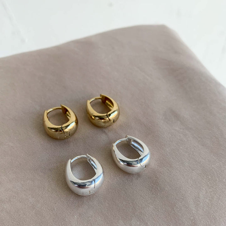 Medley Earrings Dome Huggie Hoops in Silver