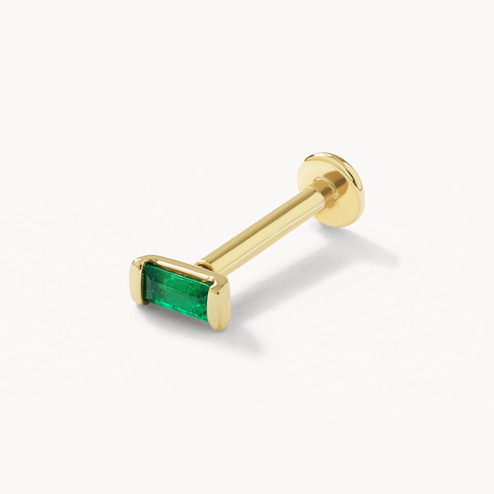 Medley Earrings Emerald Baguette Helix Single Stud Earring in 10k Gold