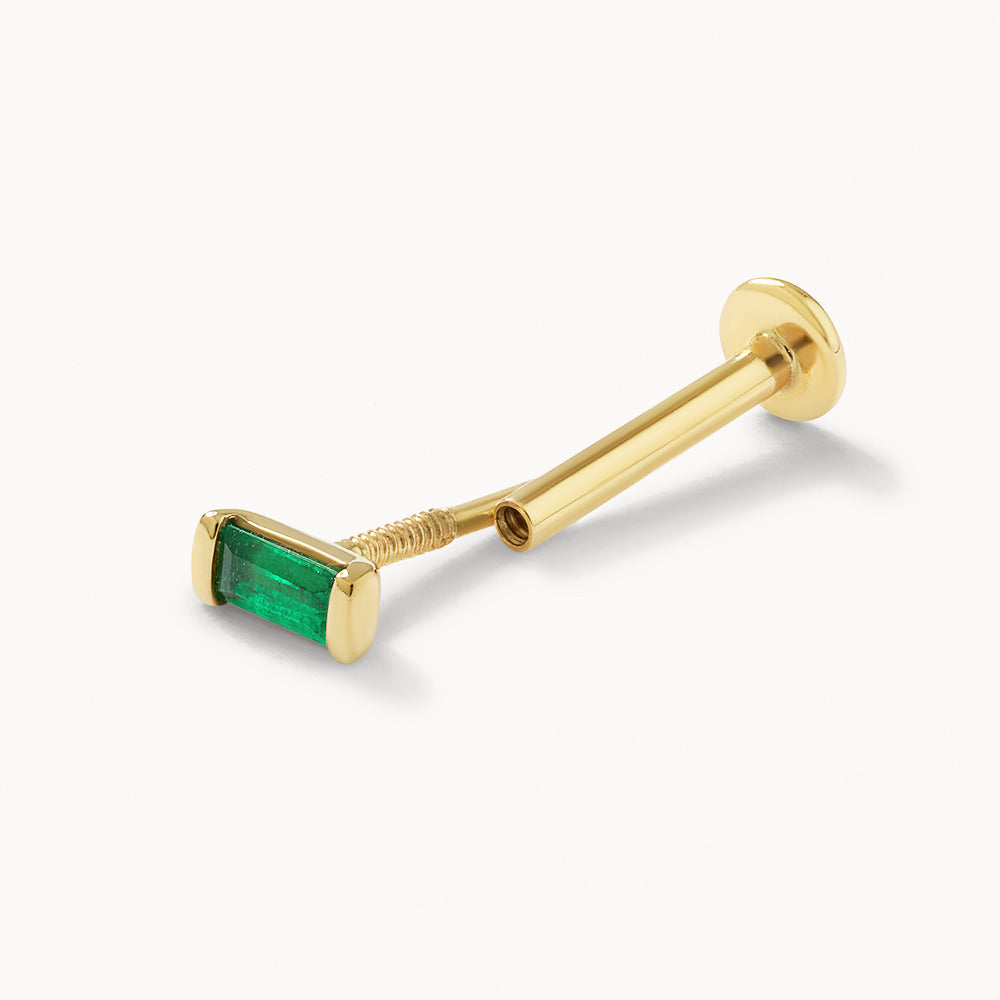 Medley Earrings Emerald Baguette Helix Single Stud Earring in 10k Gold
