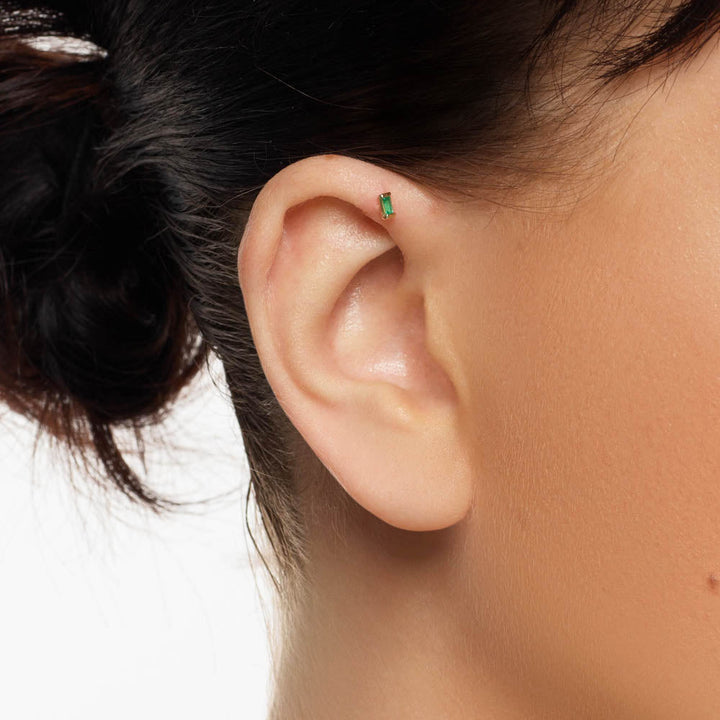 Medley Earrings Emerald Baguette Helix Single Stud Earring in 10k Gold