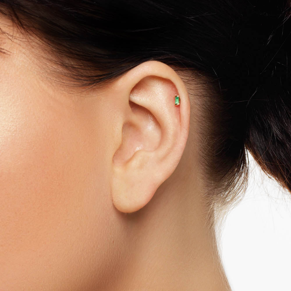 Medley Earrings Emerald Baguette Helix Single Stud Earring in 10k Gold