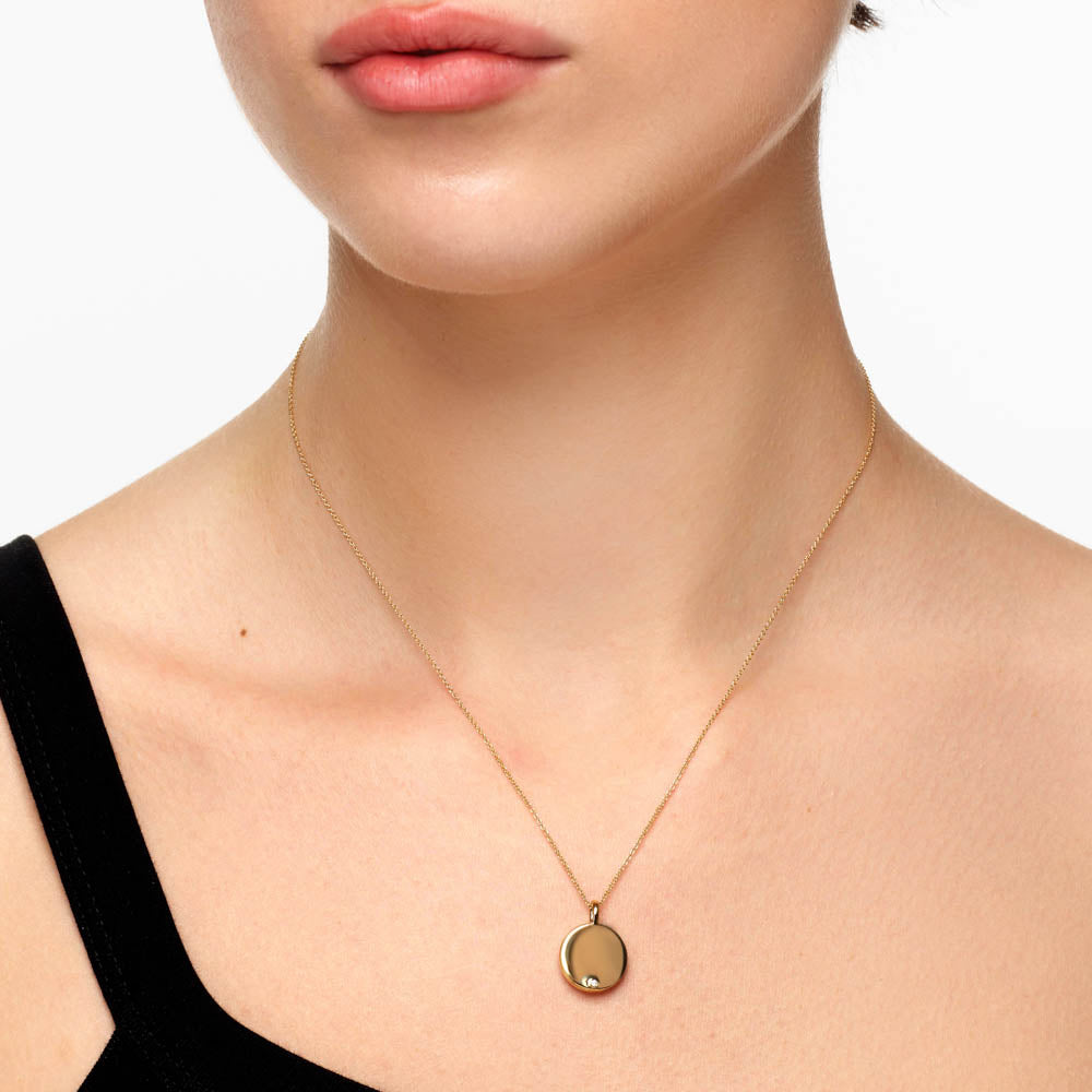 Medley Necklace Engravable Circle Flip Locket in Gold