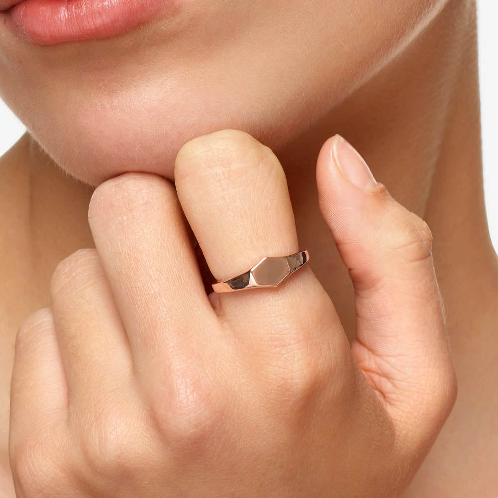Medley Ring Engravable Hexagon Signet Pinky Ring in Rose Gold