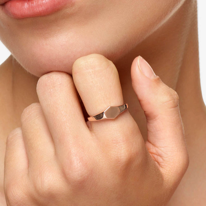 Medley Ring Engravable Hexagon Signet Pinky Ring in Rose Gold