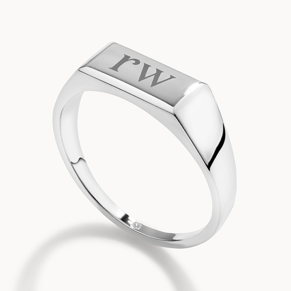 Medley Ring Engravable Rectangle Signet Pinky Ring in Silver