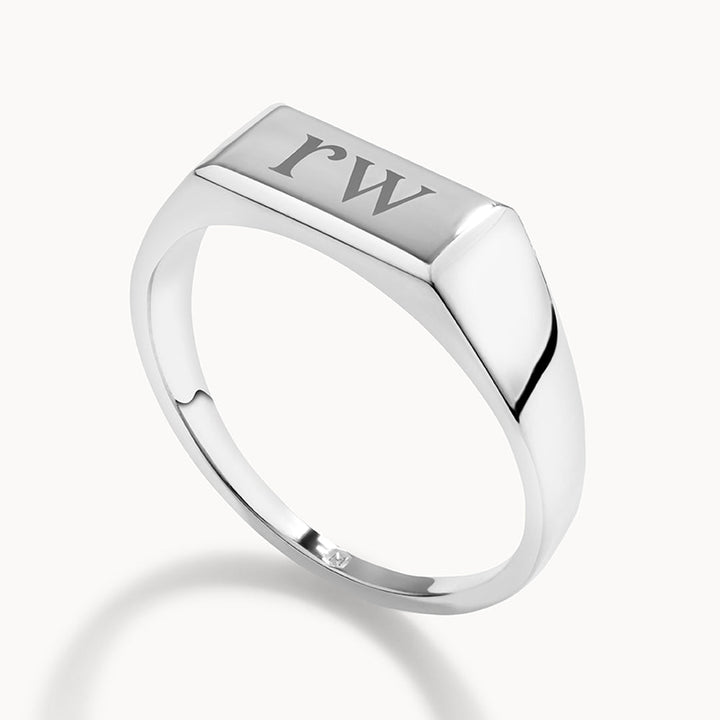 Medley Ring Engravable Rectangle Signet Pinky Ring in Silver