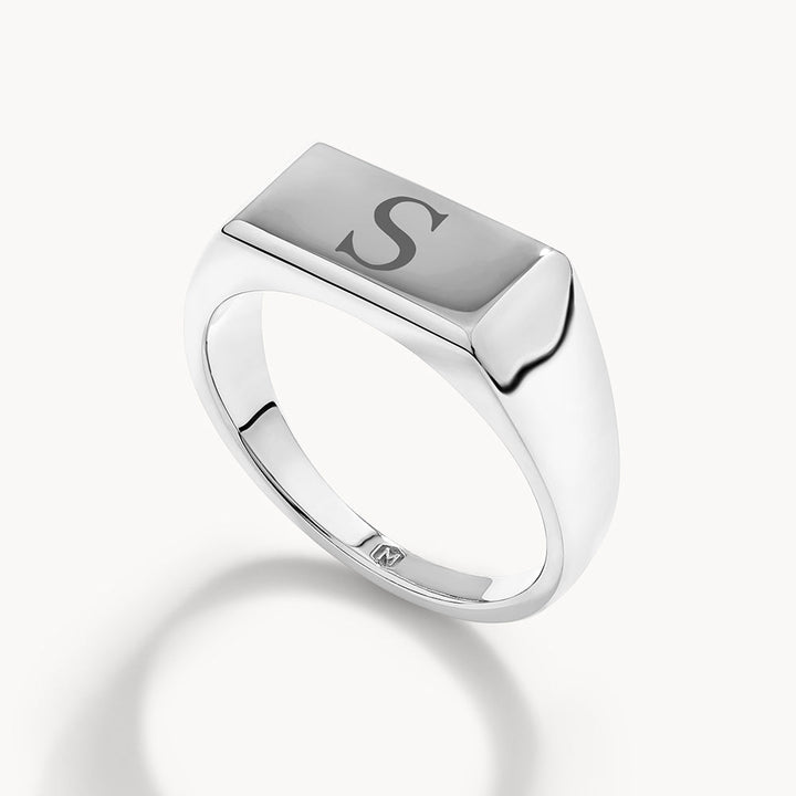 Medley Ring Engravable Rectangle Signet Pinky Ring in Silver
