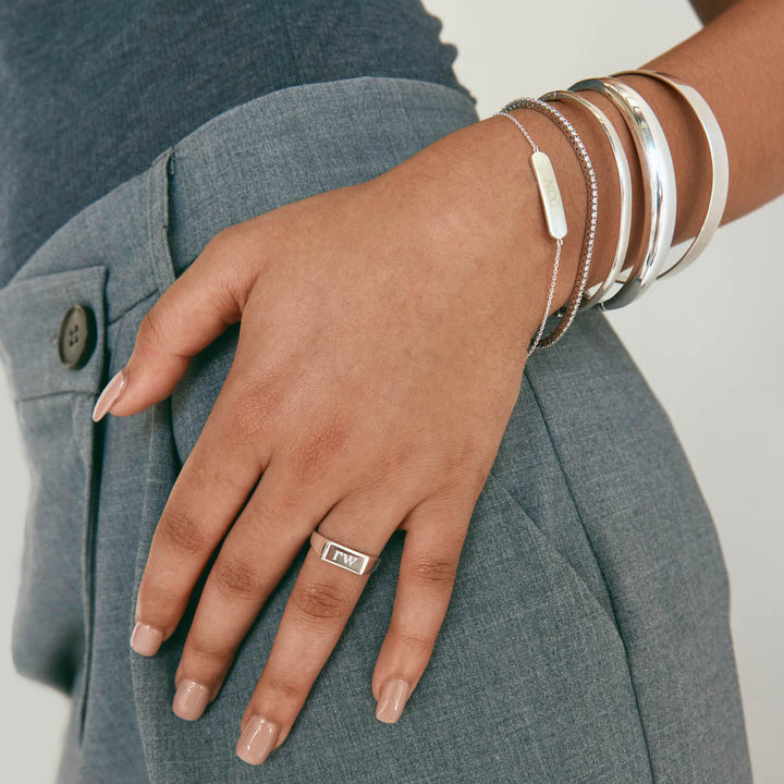 Medley Ring Engravable Rectangle Signet Pinky Ring in Silver