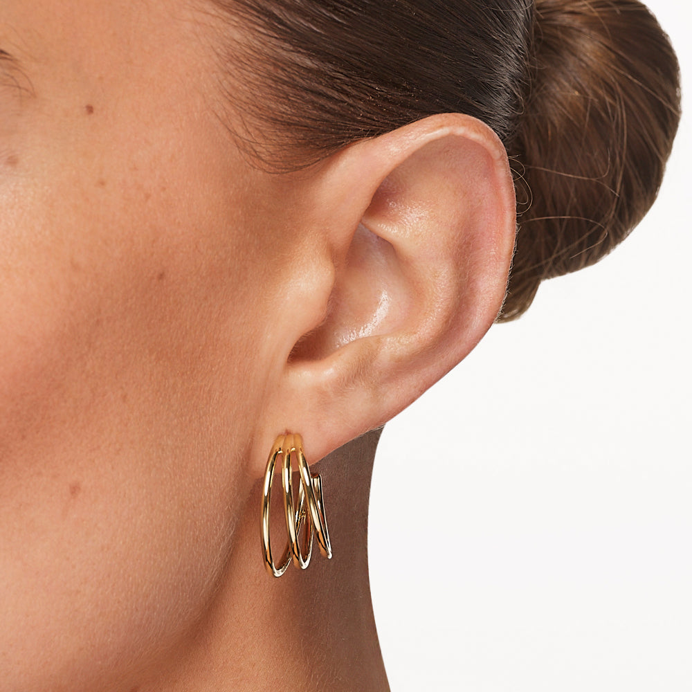 Medley Earrings Maxi Triple Hoop Stud Earrings in Gold