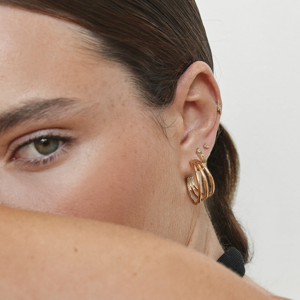 Medley Earrings Maxi Triple Hoop Stud Earrings in Gold