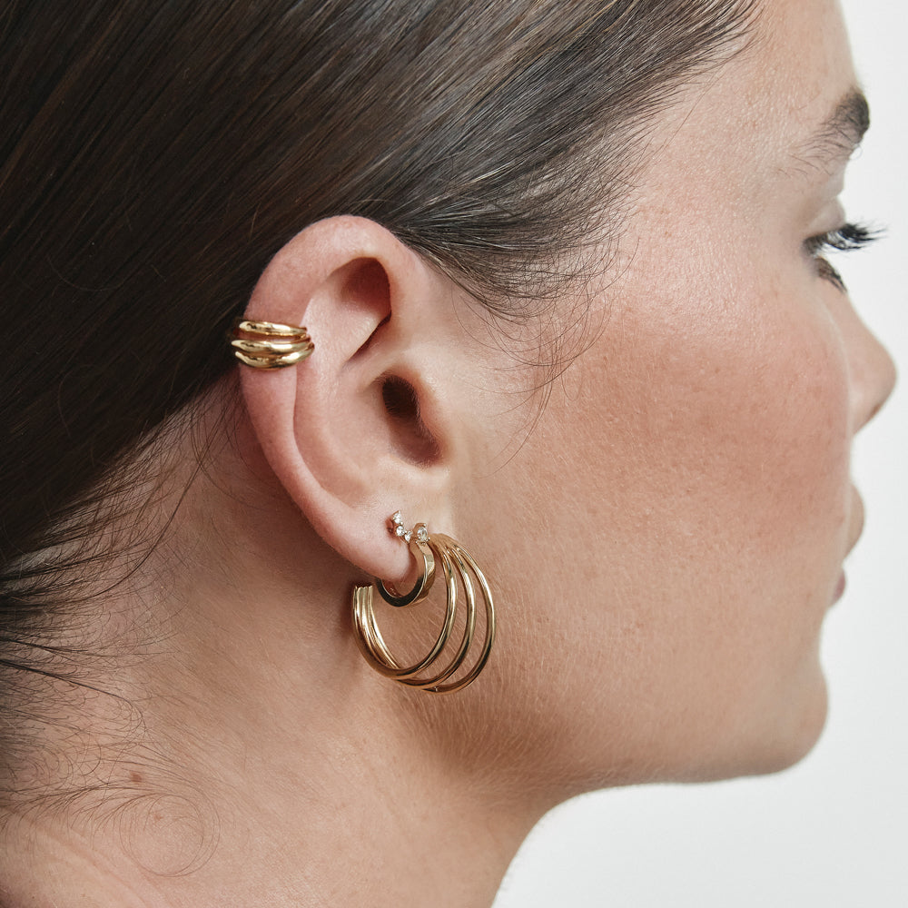 Medley Earrings Maxi Triple Hoop Stud Earrings in Gold