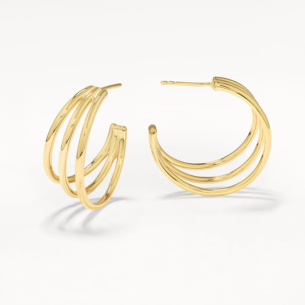 Medley Earrings Maxi Triple Hoop Stud Earrings in Gold